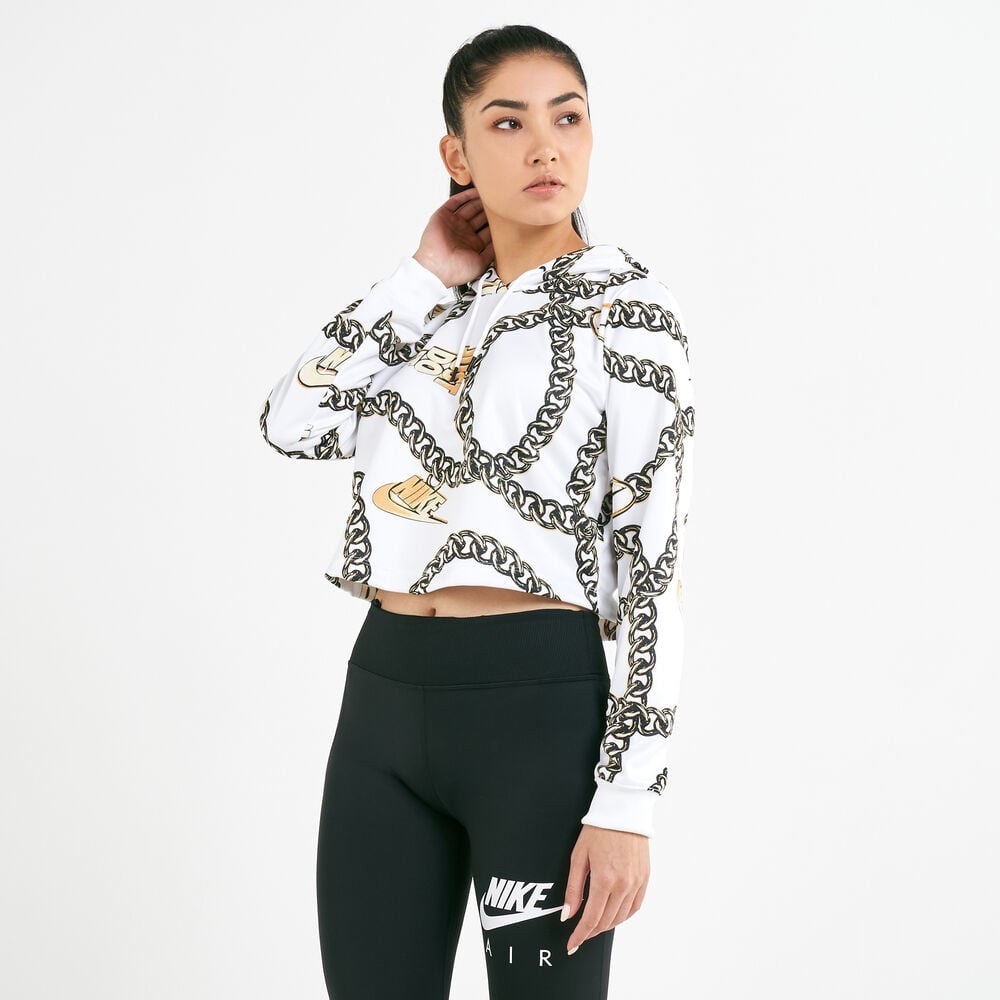Nike White Hoodie with Gold Chain Design